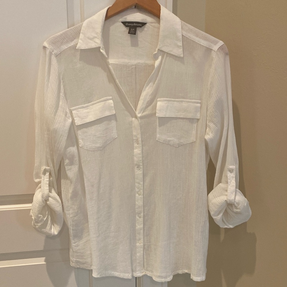 Tammy Bahama gauzy white button-down top size small